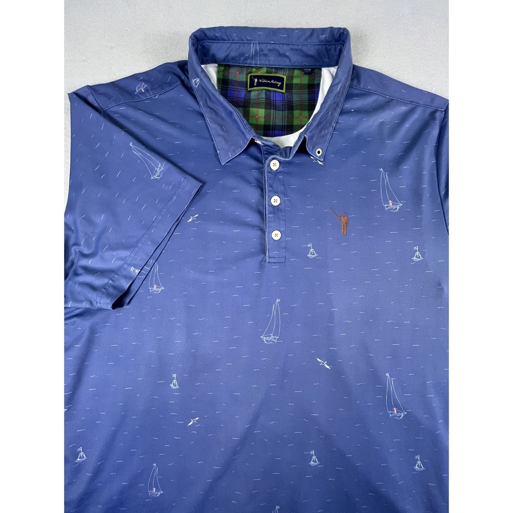 William Murray Polo Shirt Mens XL Blue Sailboat Golf Performance Short Sleeve